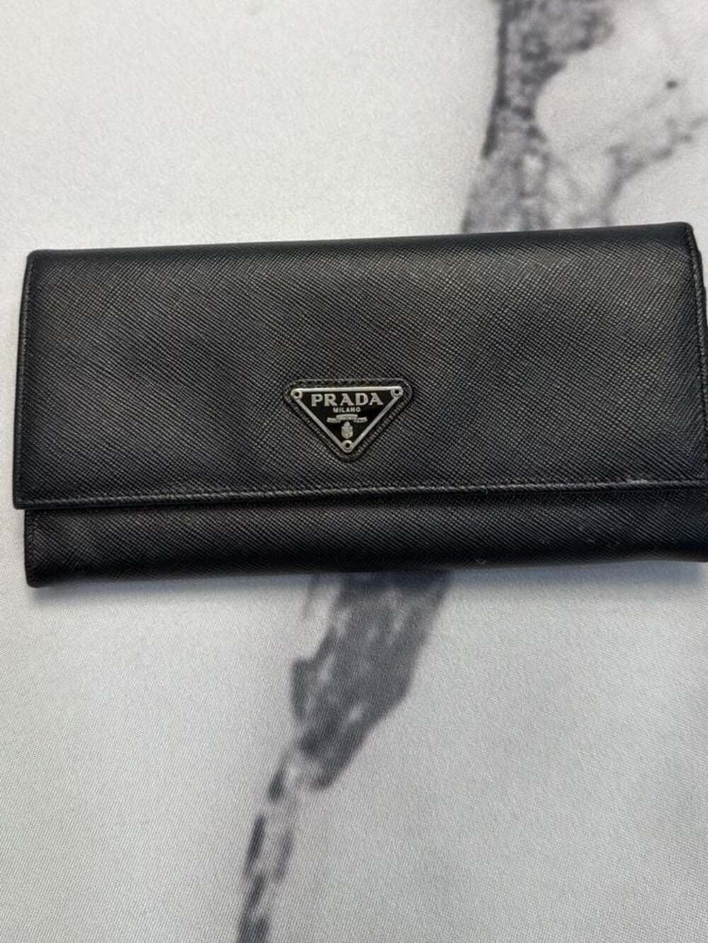 Prada Black Saffiano Leather Long Wallet with Zipper Compartment
